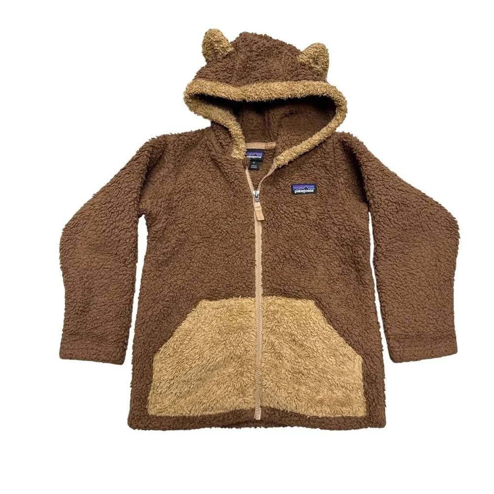 Patagonia Furry Friends Hooded Fleece Jacket Kids 4T Brown Bear Ears Cozy Warm